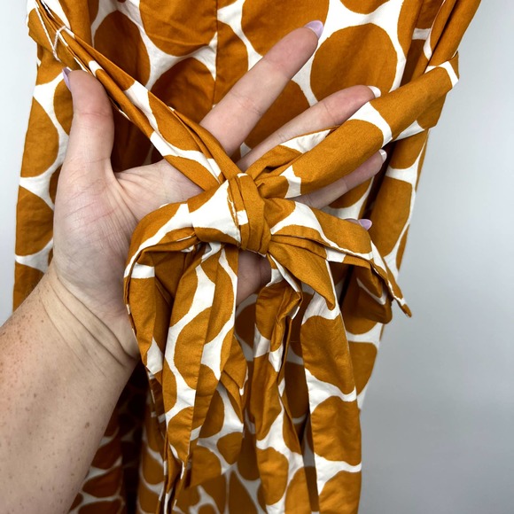 Boden Tori Midi Dress 10 Polka Dot V-Neck Tie Waist Cotton Lined Ivory Yellow - Picture 9 of 12